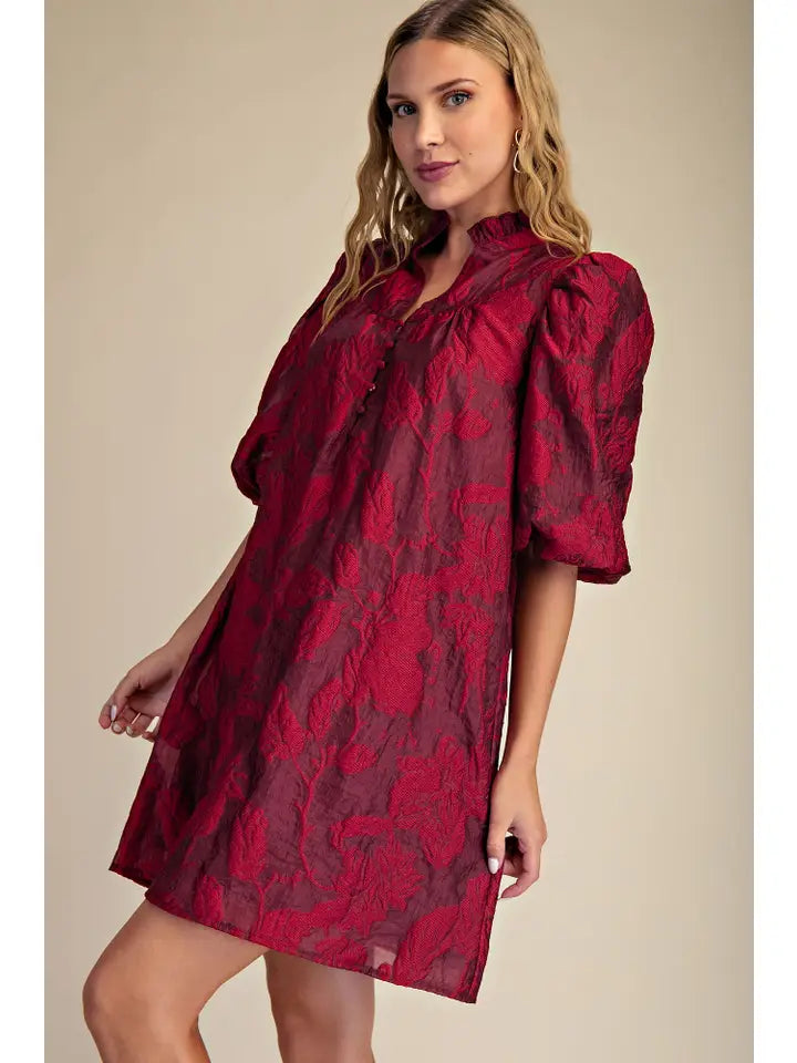 The Eloise Ruffle Neck Dress-Burgundy