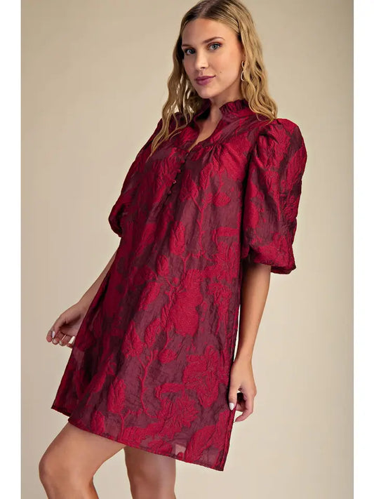 The Eloise Ruffle Neck Dress-Burgundy
