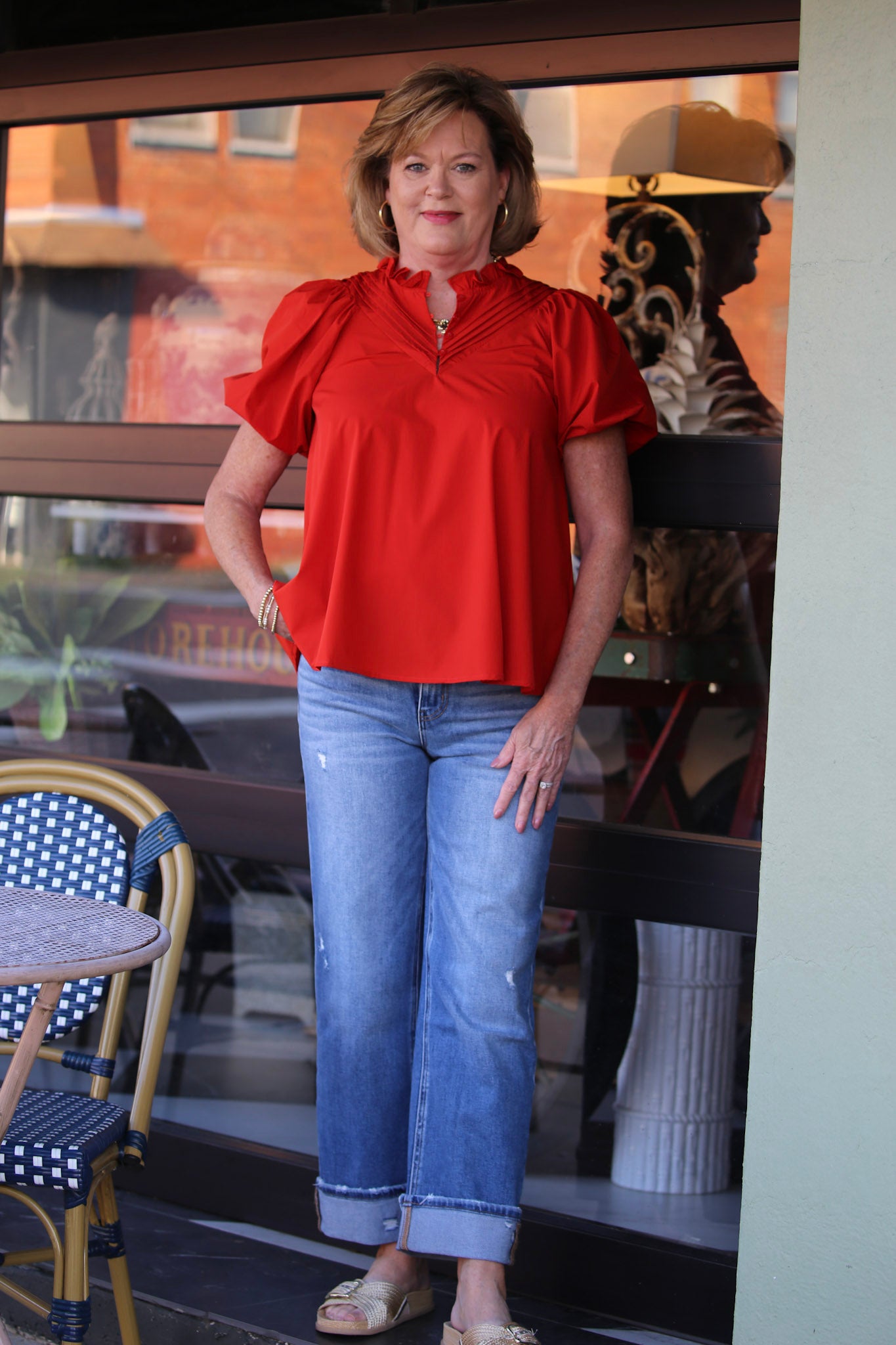 The Pintuck Pleat Top- Red