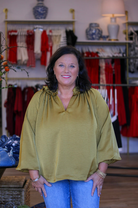 The Harper Satin Top in Mustard