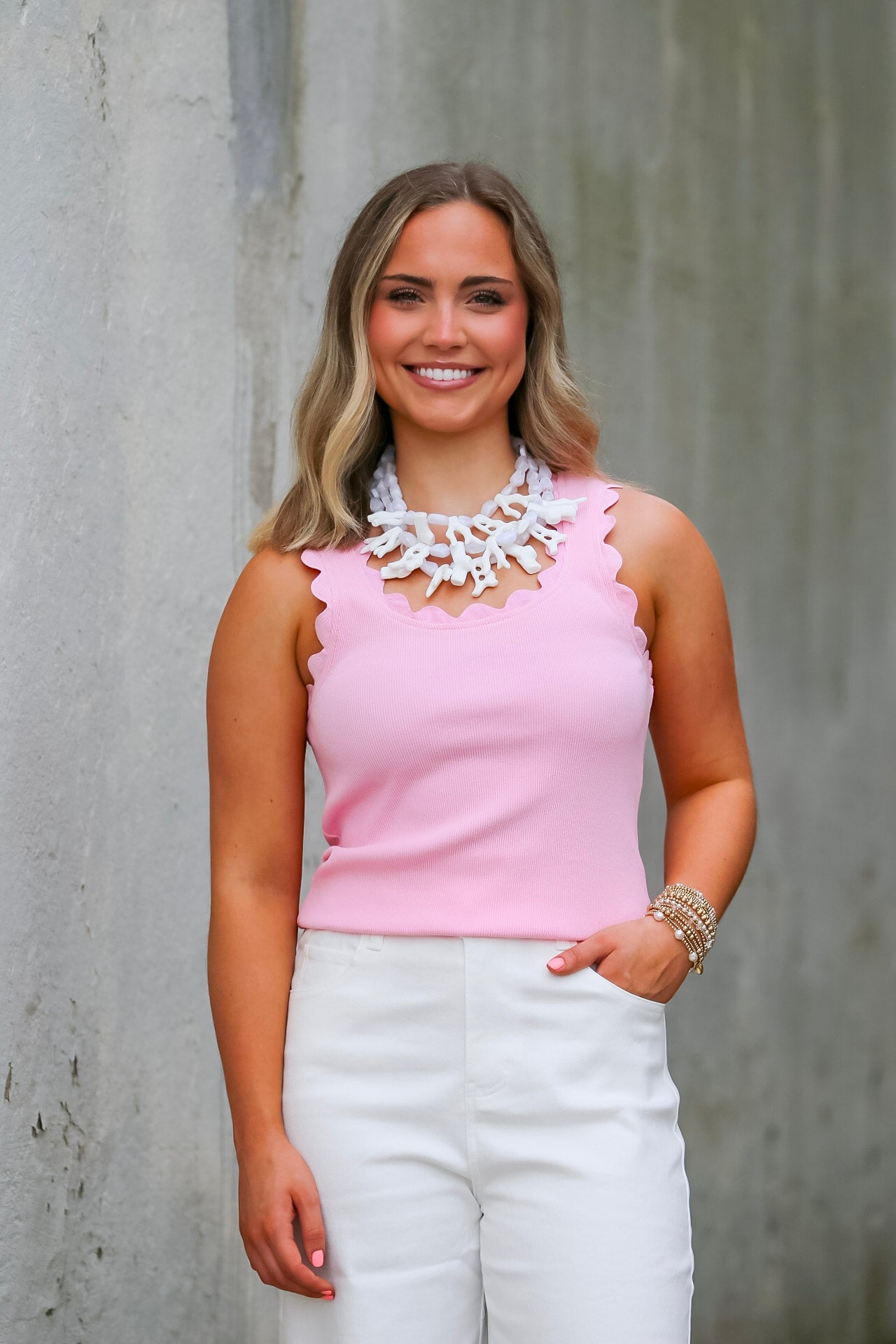 Scallop Wave Knit Top in Pink