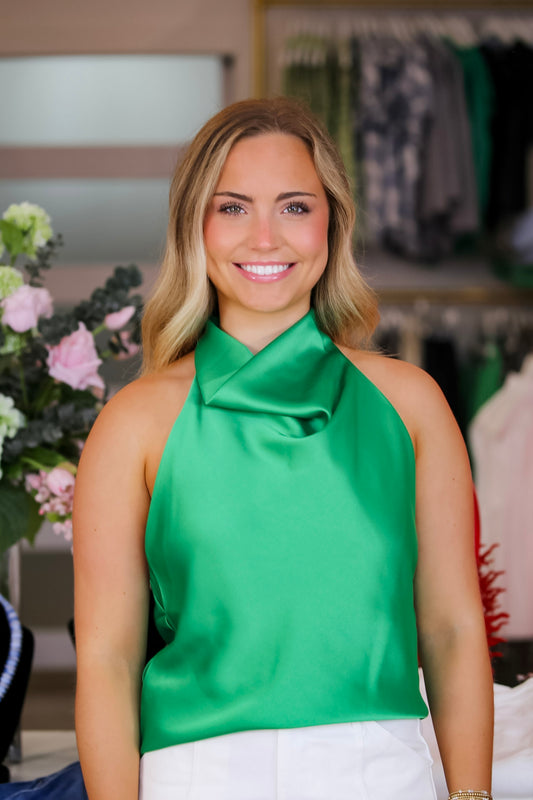 Luxe Drape Halter in Kelly Green