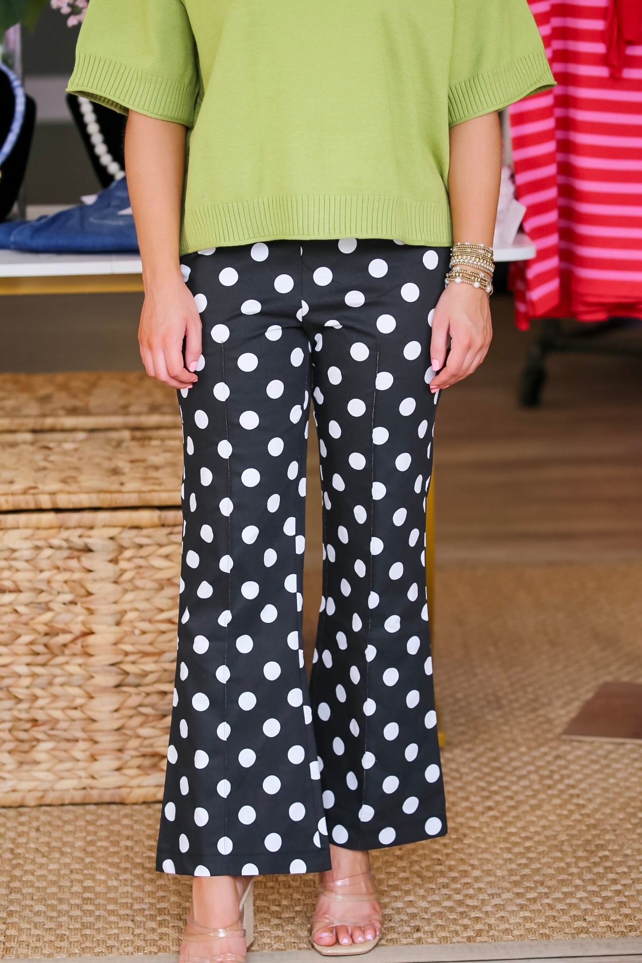 Flare Crop Dot Pants in Black