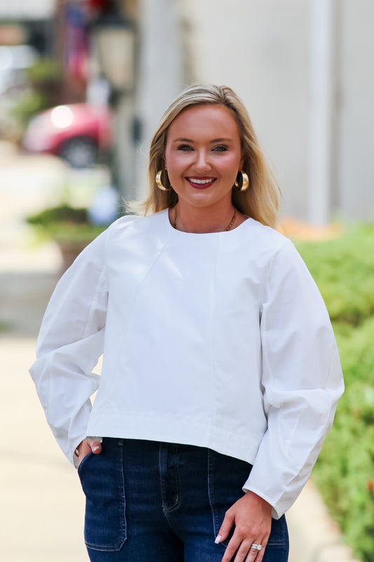 Volume Sleeve Crop Shirt in White