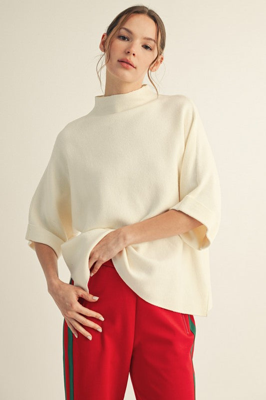 Mock Neck Soft Sweater Top-Ivory