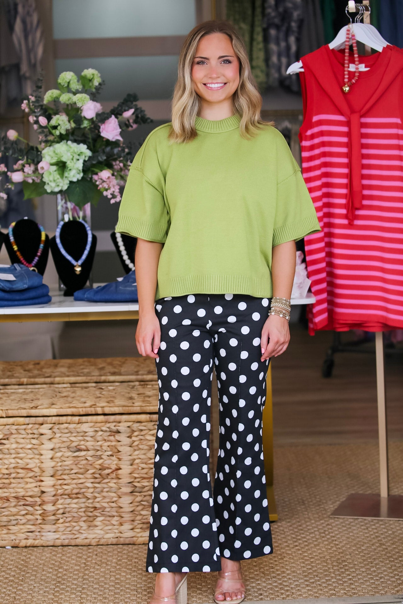 Flare Crop Dot Pants in Black