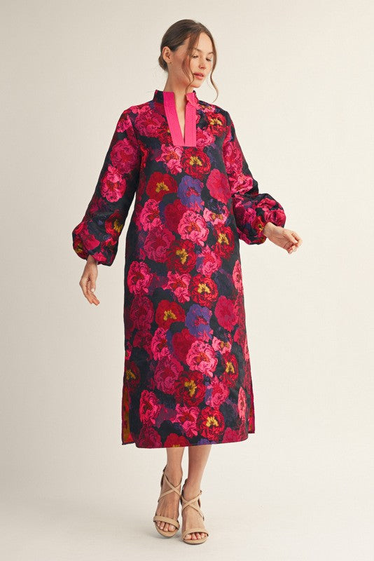 Puff Sleeves Floral Midi Dress
