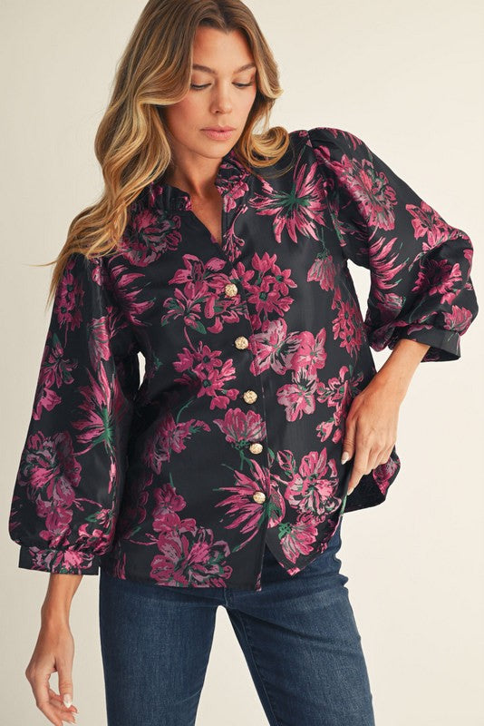 Pink Mix Floral Jacquard Top