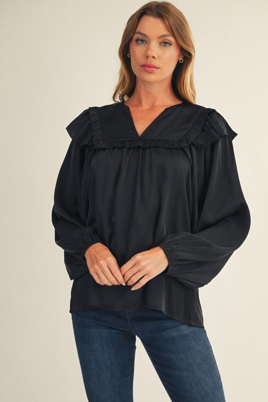 Ruffle Detail Solid Satin Top
