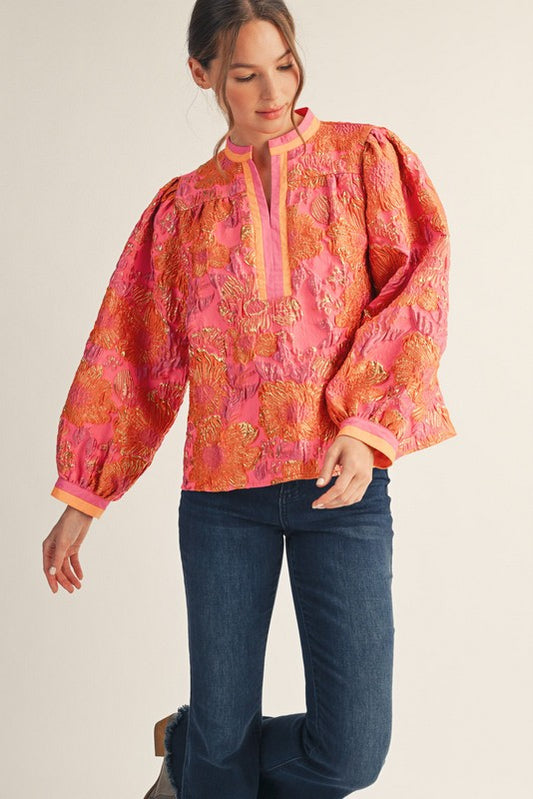Pink Mix Floral Jacquard Top