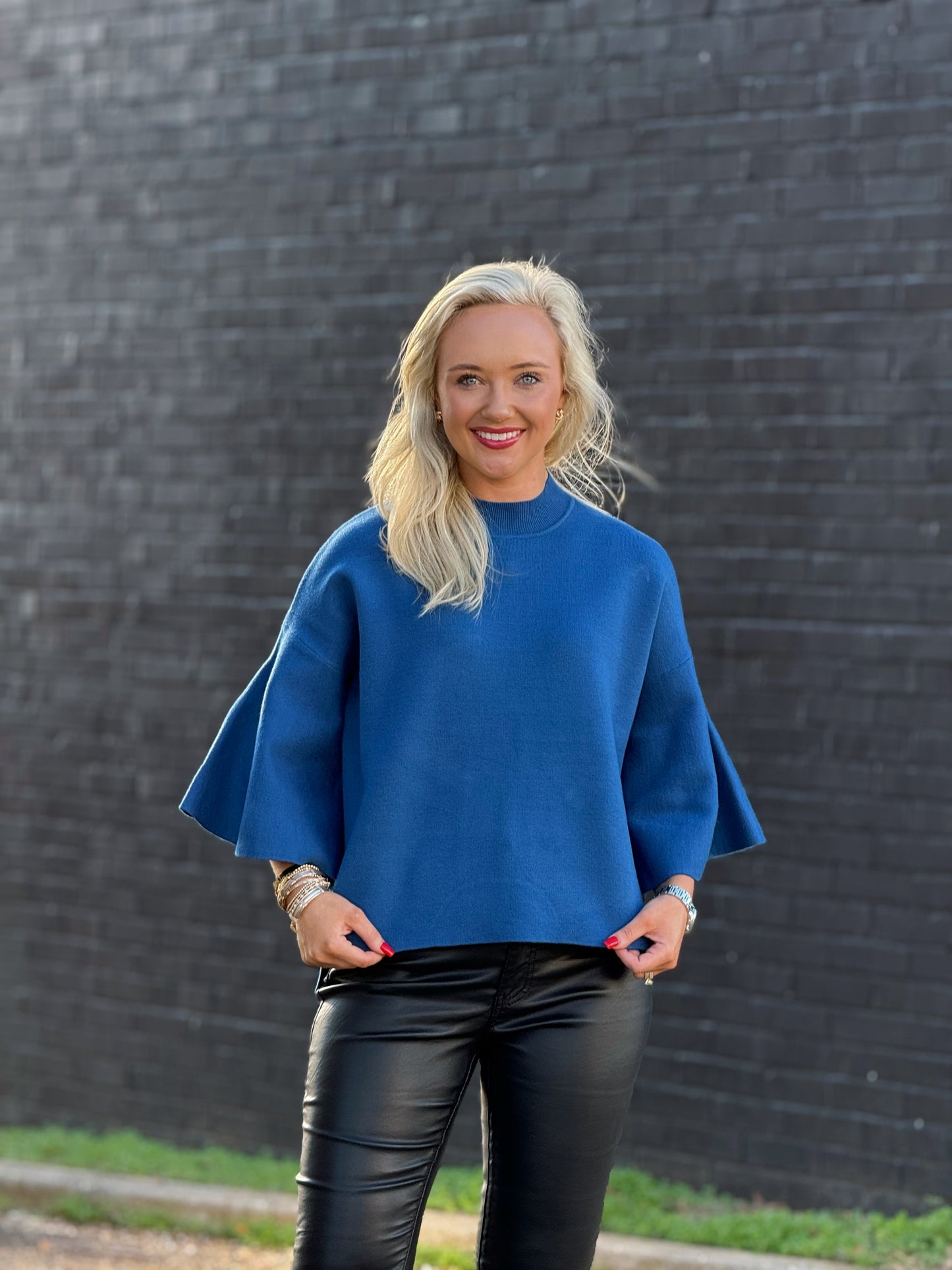 The Beth Bell Sleeve Sweater in Classic blue