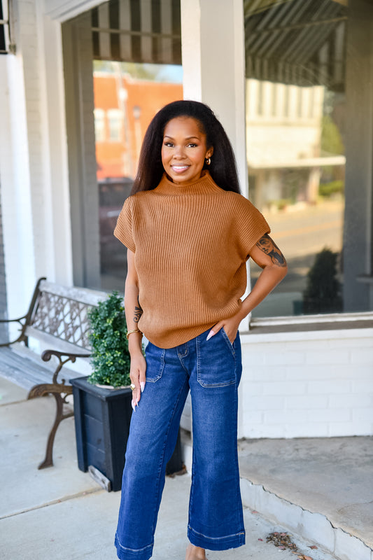 The Easy Does It Sweater Top in Deep Camel