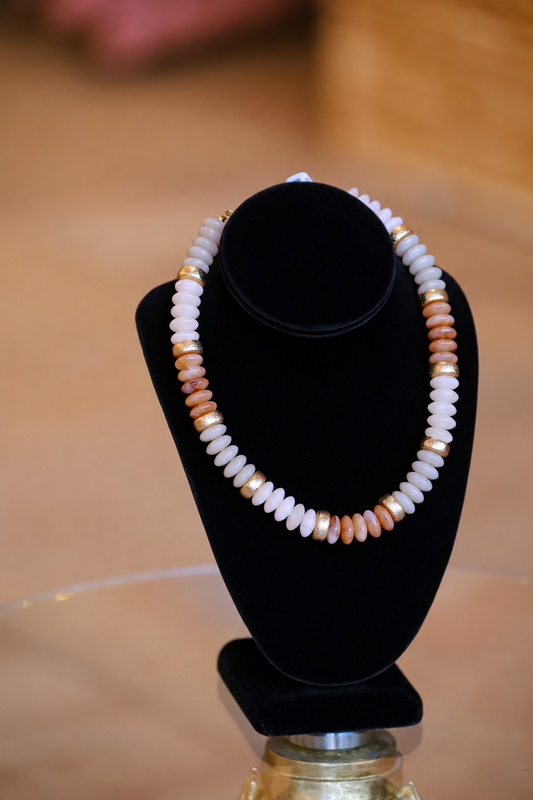 Color Wide Bead & CCB Stand Necklace-Ivory/Gold