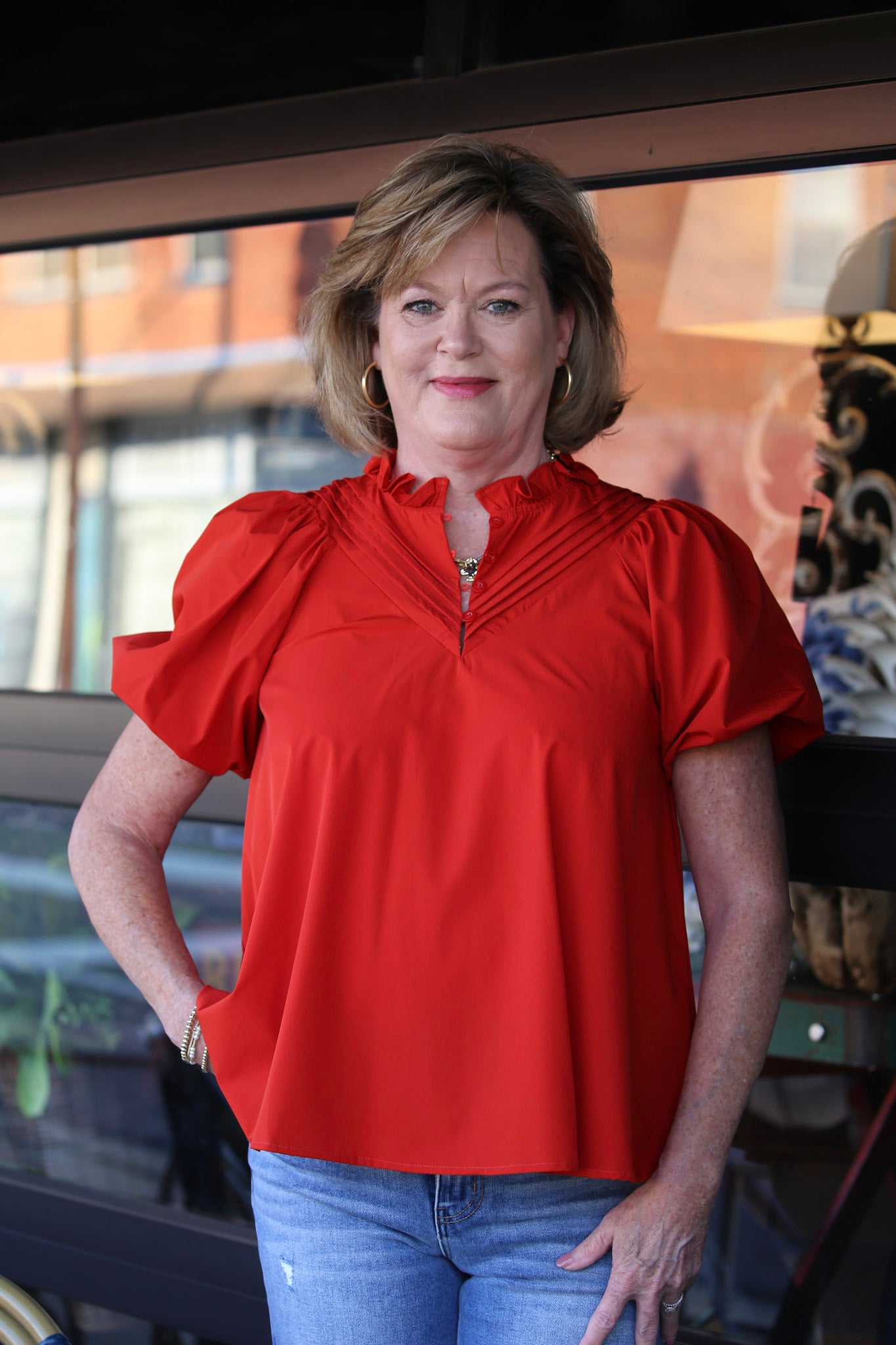 The Pintuck Pleat Top- Red