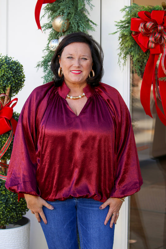 The Colette Blouse in Burgundy