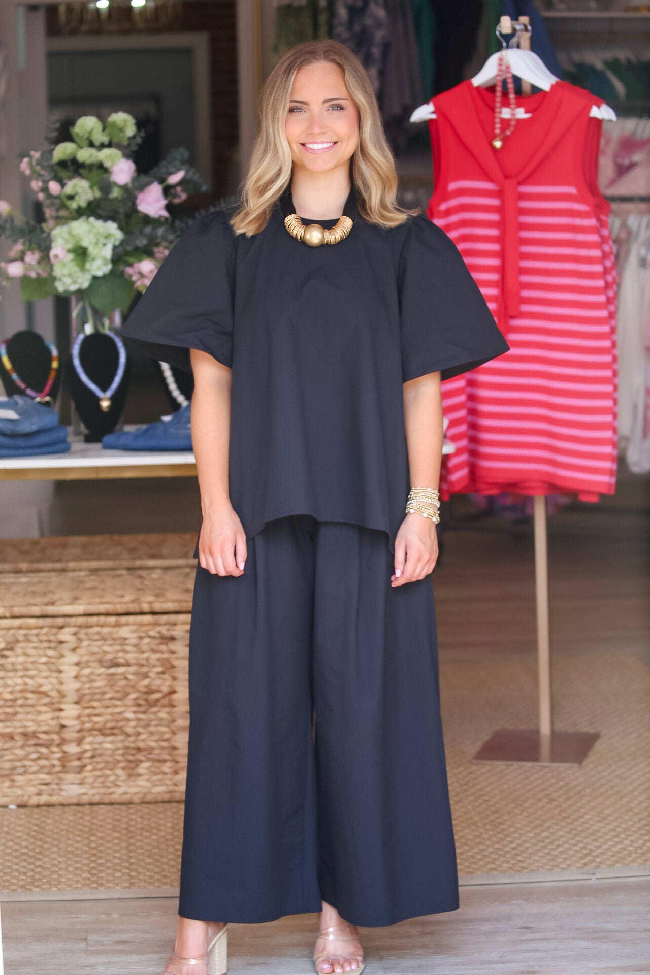 Adele Cotton Poplin Top in Black
