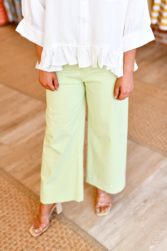 Colette Cropped Wide-Leg Pants in Lime