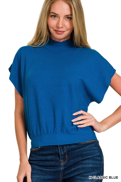 The Ella Mock Neck Top in Cobalt