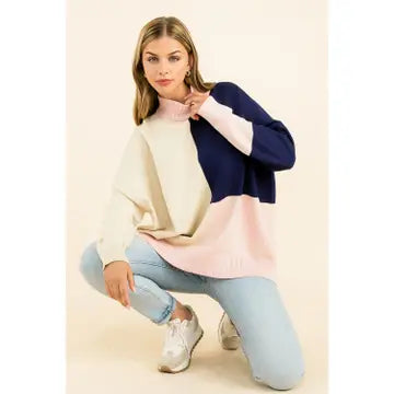 Mock Neck Colorblock Sweater