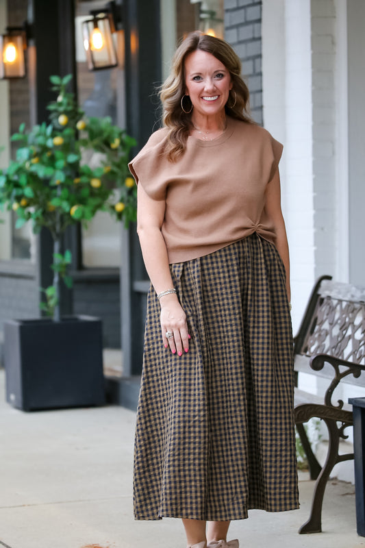 The Twice as Nice Midi Dress in Camel