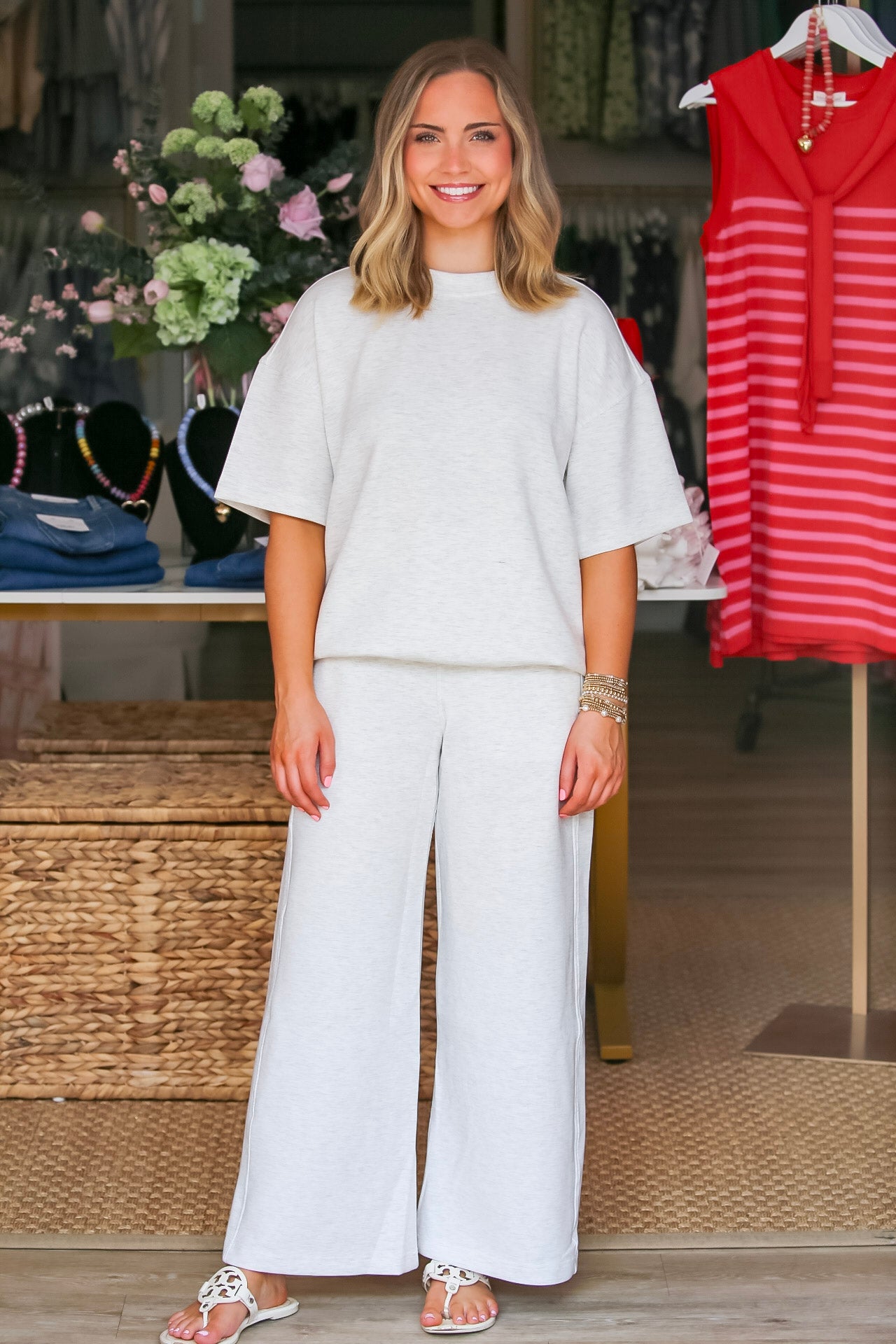 Scuba Cropped Wide Pant-Light Grey