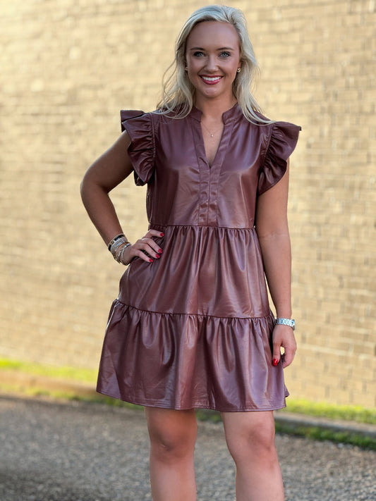 The Hayes Leather Dress in Brown