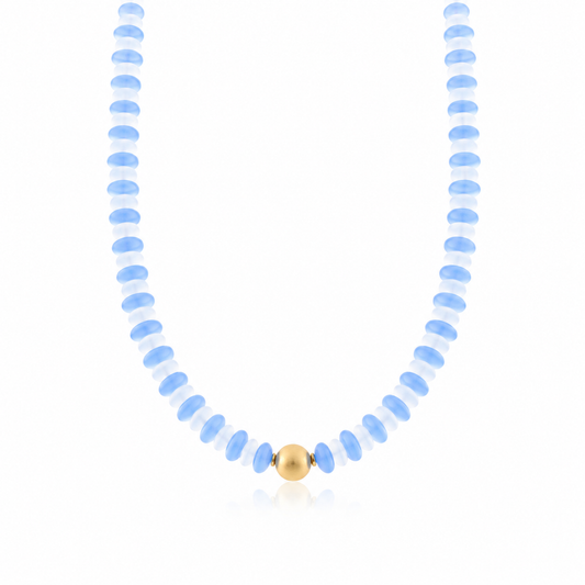Metal Ball & Beads Necklace-Blue