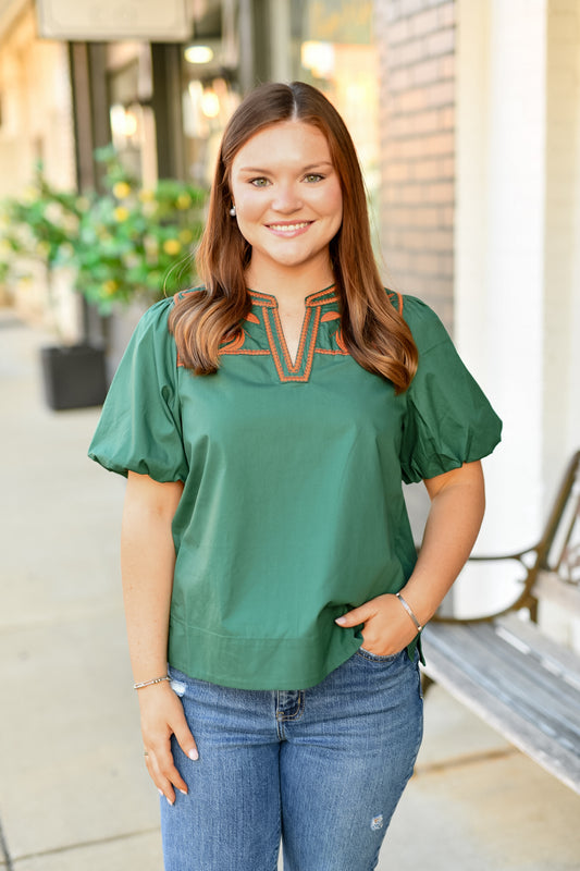 The Santa Fe Stitch Top in Hunter Green