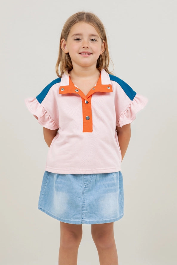 Color Block French Terry Ruffle Top