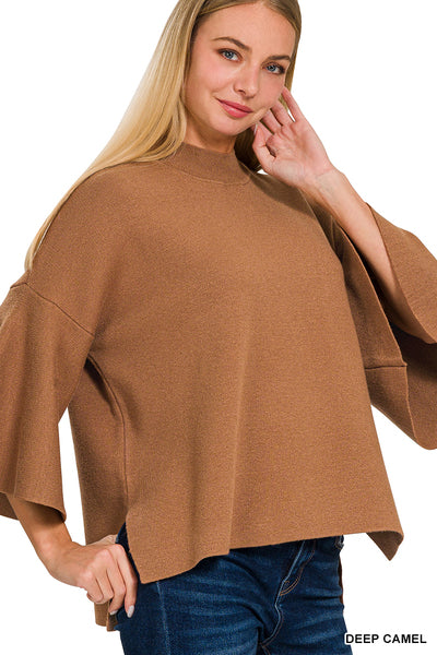 The Beth Bell-Sleeve Sweater in Camel