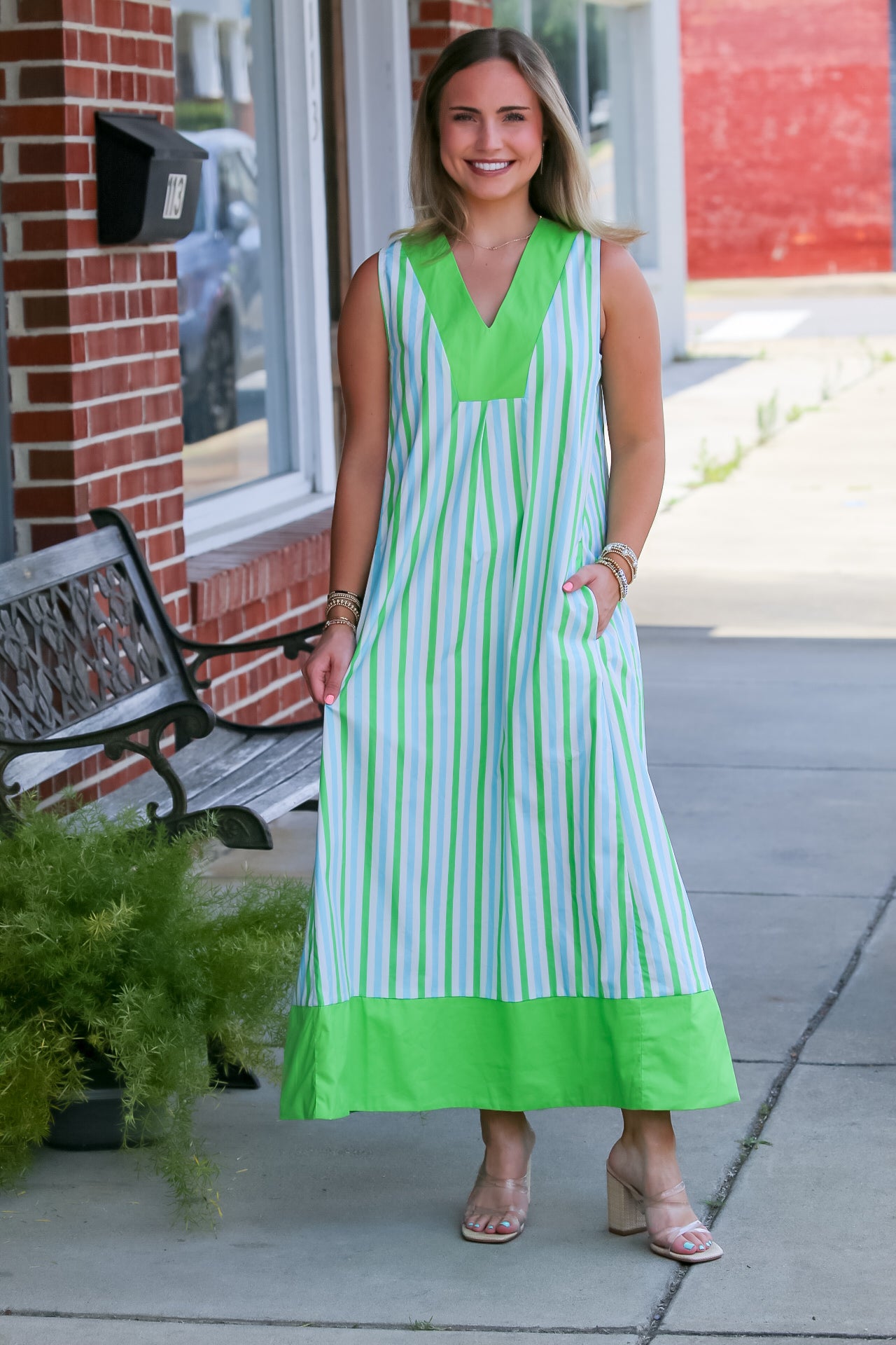 Island Time Stripe Dress in Blue