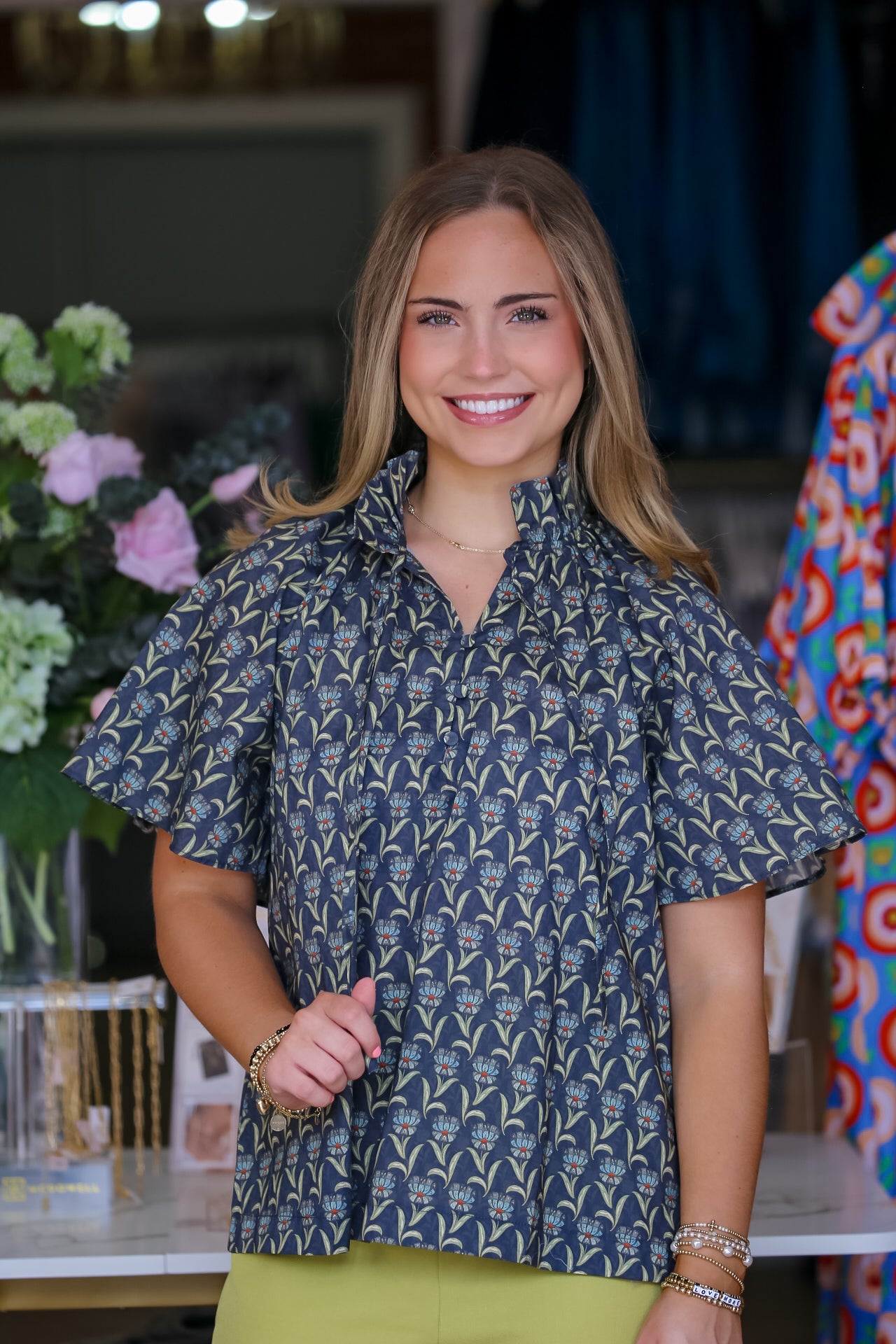 Sweet Grace Floral Top in Navy