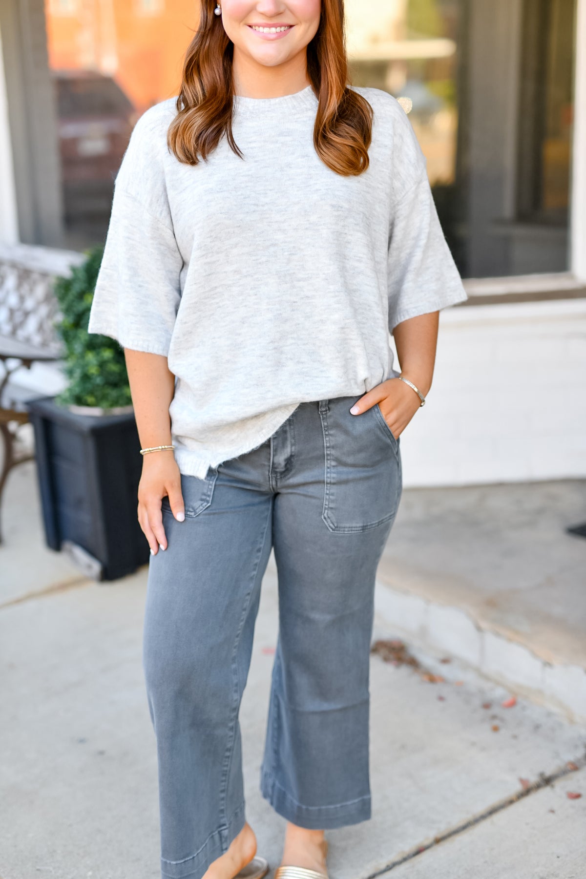 Cropped Wide Leg Color Denim Pants-Ash Black