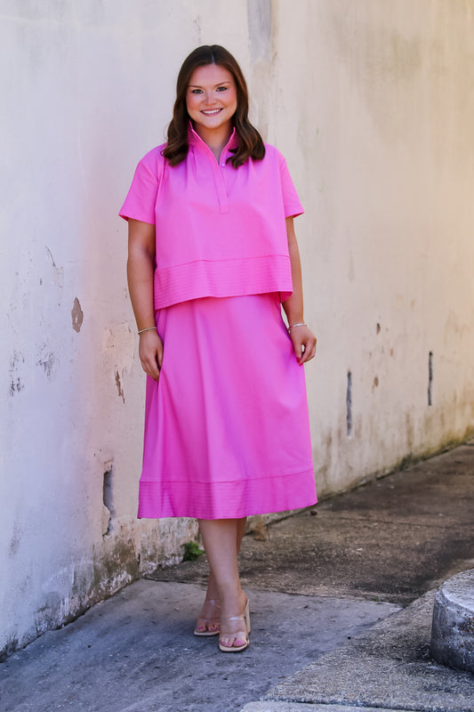 Pink Stitch Hem Midi Skirt