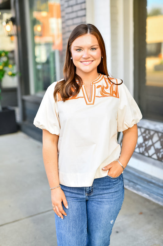 The Santa Fe Stitch Top in Cream