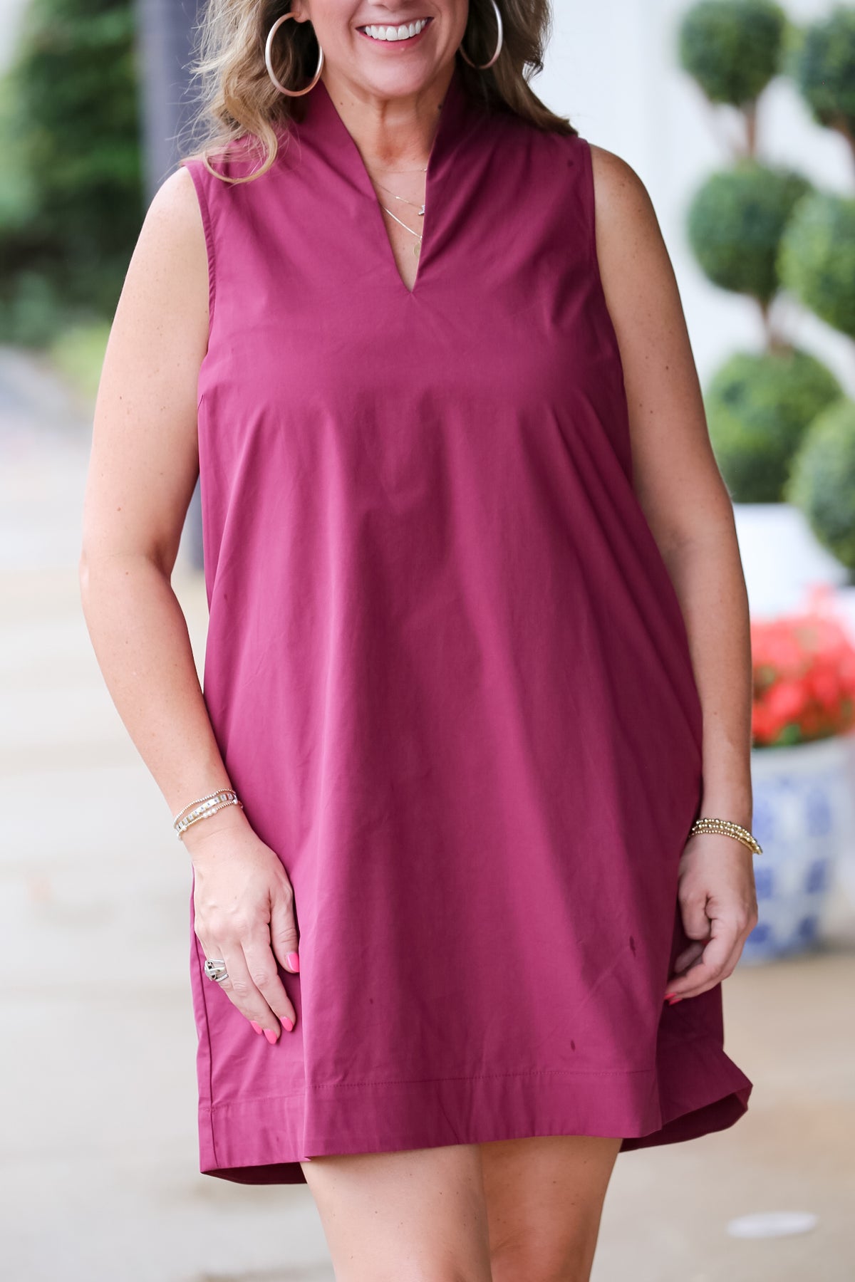 Solid Sleeveless Mini Dress in Burgundy