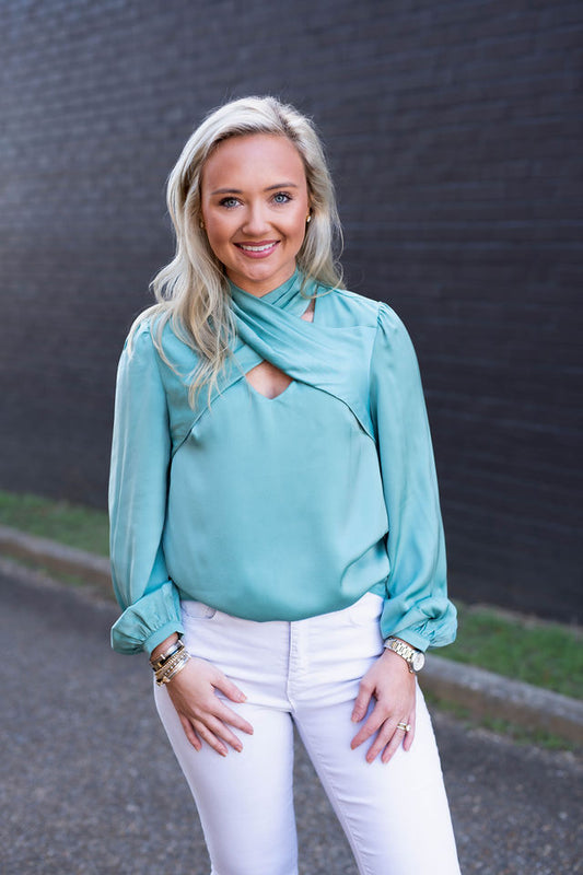 Tyrion Satin Blouse in Dusty Teal