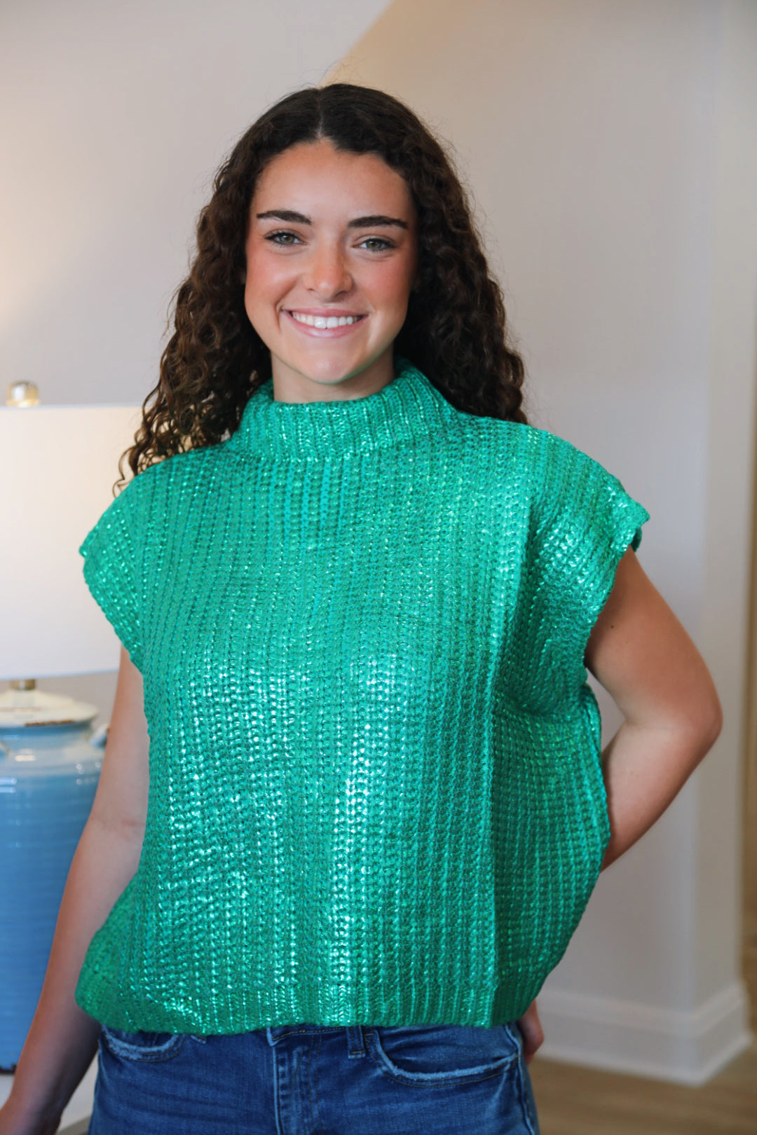 The Sibyl Metallic Sweater in Green