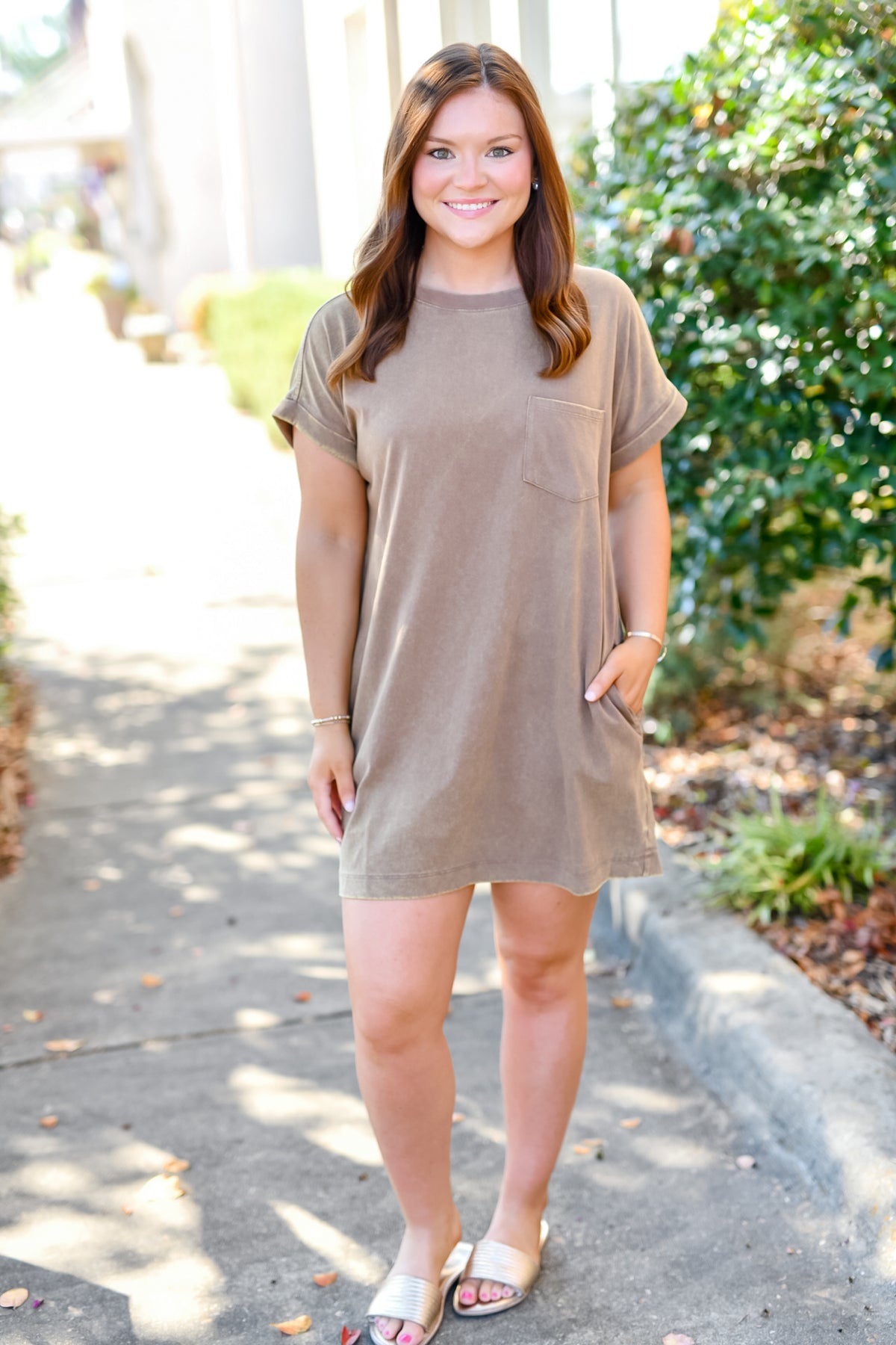 Acid Washed T-shirt Dress in Mocha