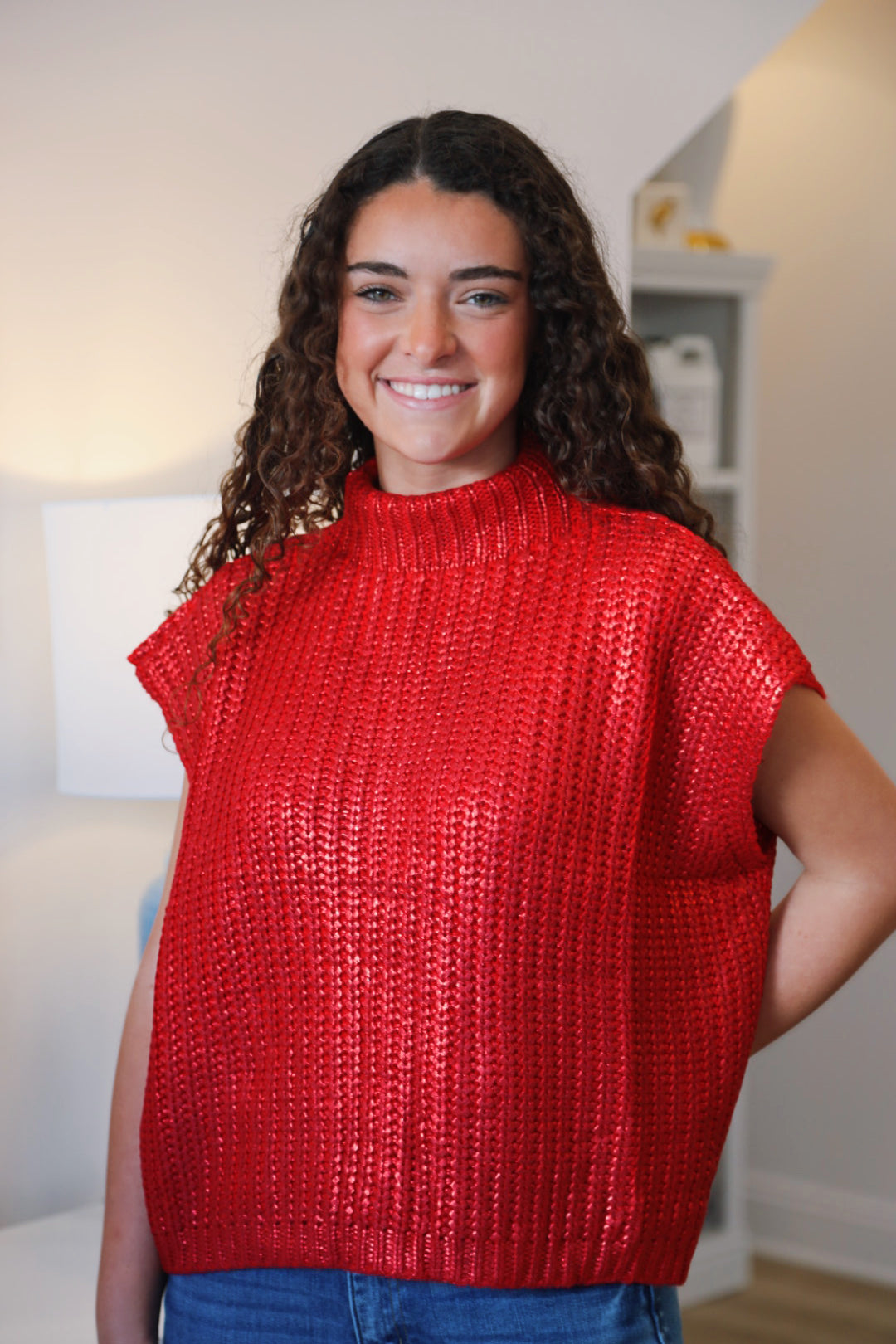 The Sibyl Metallic Sweater in Red