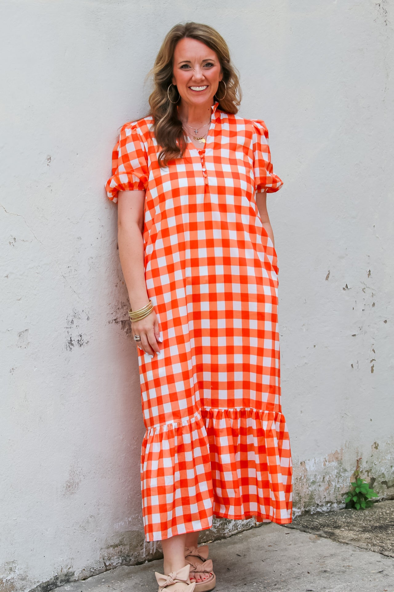Orange and White Gingham Dress