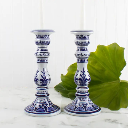 Blue Chinoiserie Candlestick Set - Large