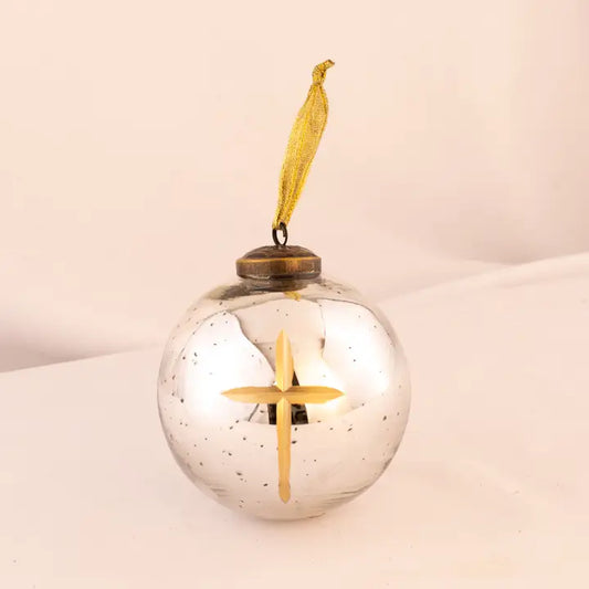 Cruix Glass Ball Ornament Antique Silver