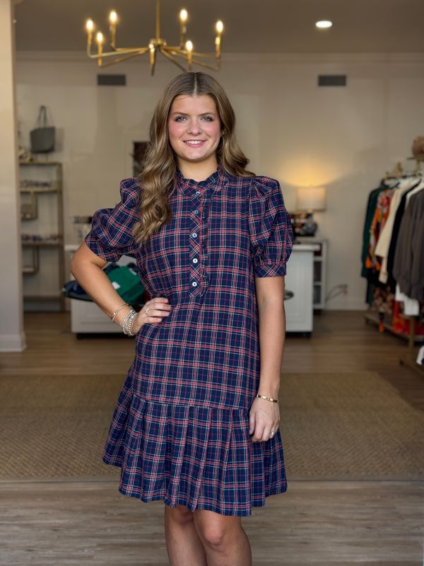 The Hope Dress in Navy Plaid