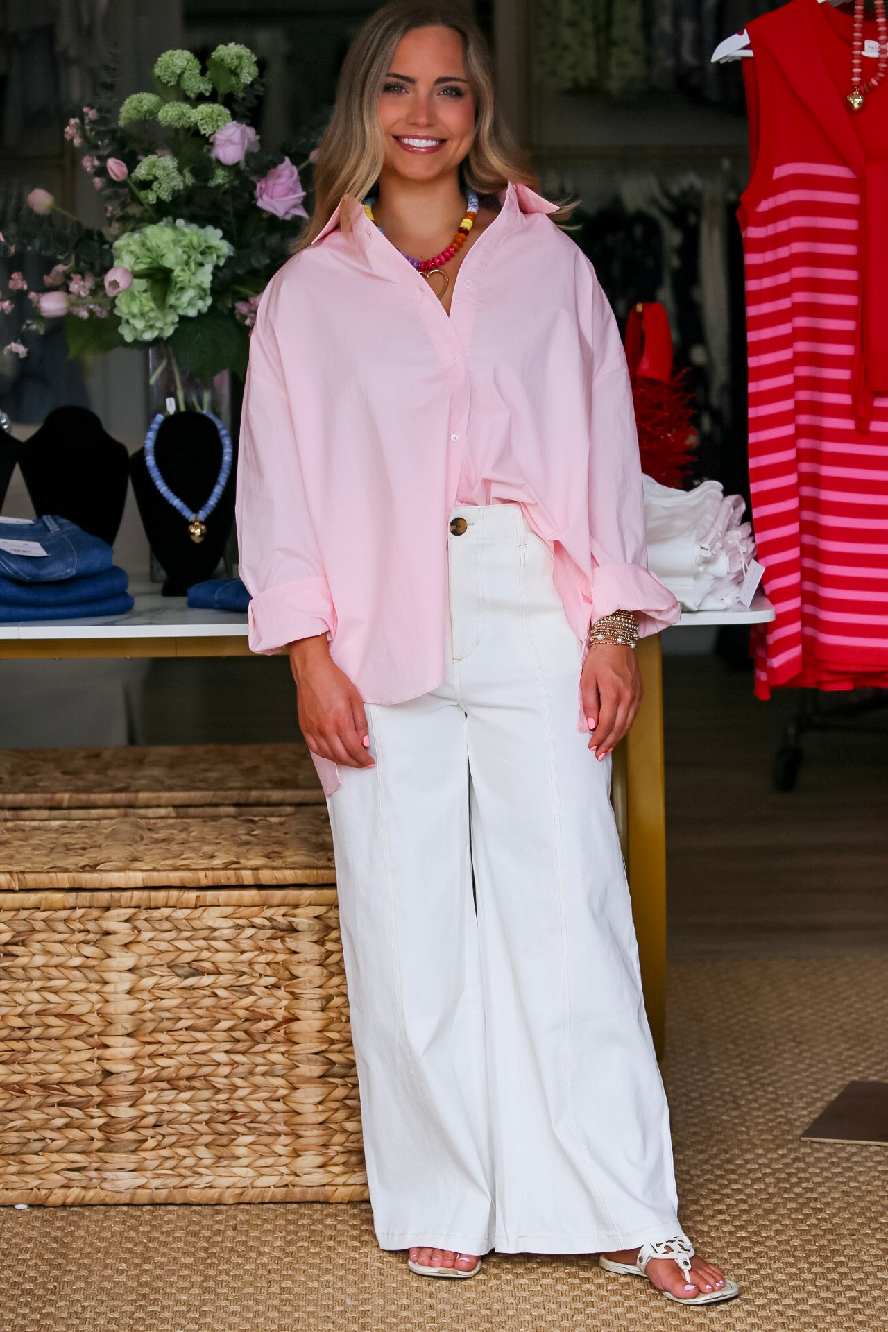High Rise Wide Leg Pants in White