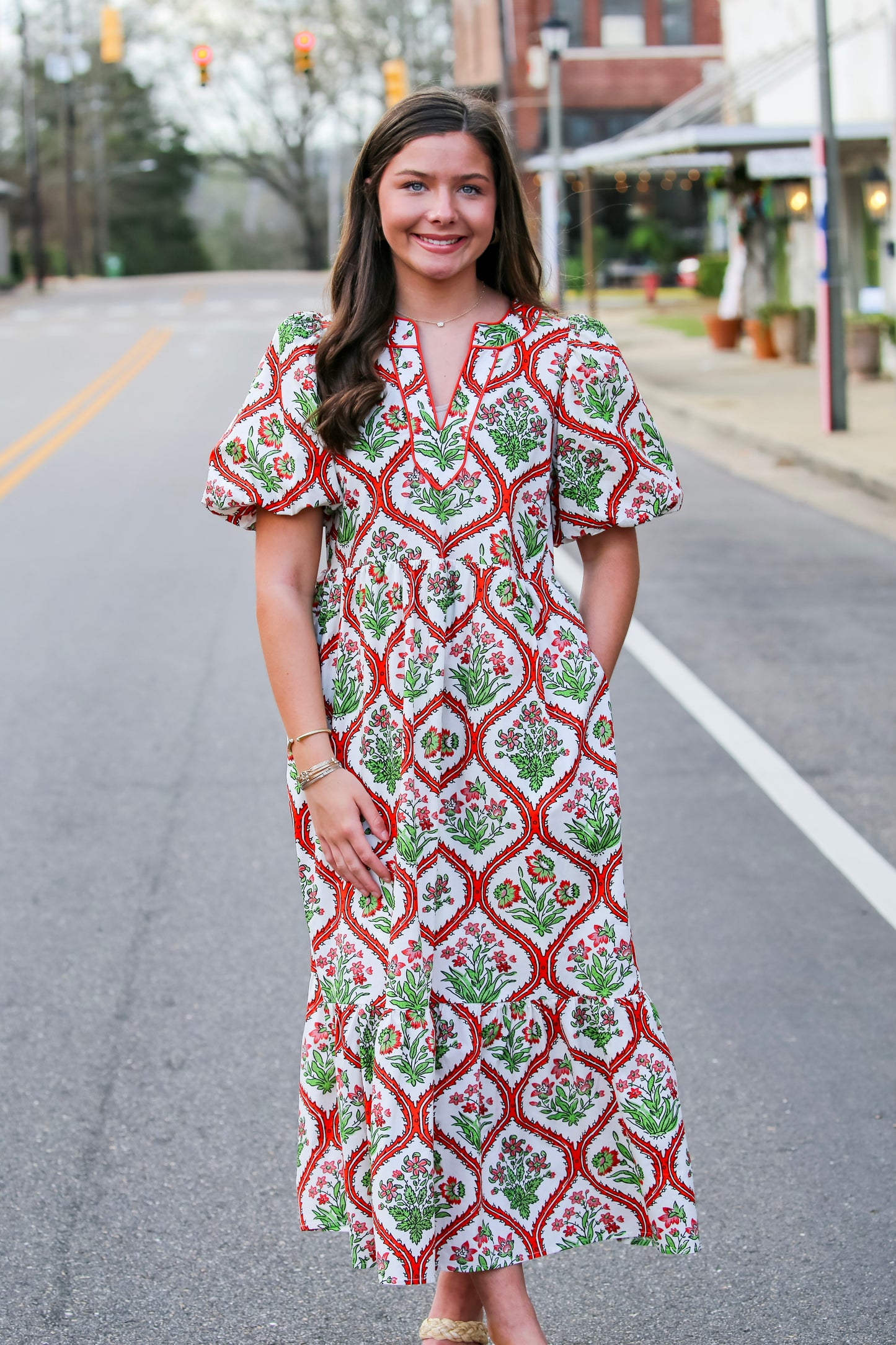 The Printed Midi Dress in Red