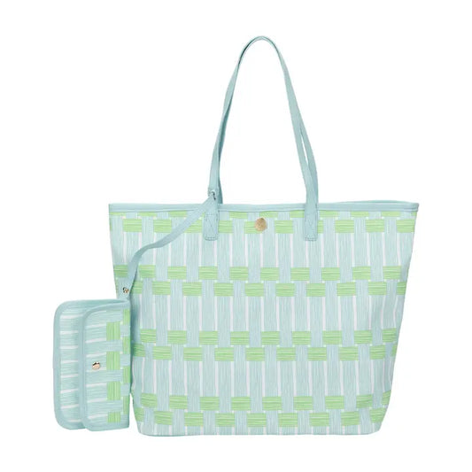 Blue Latice Oversized Tote with Wallet