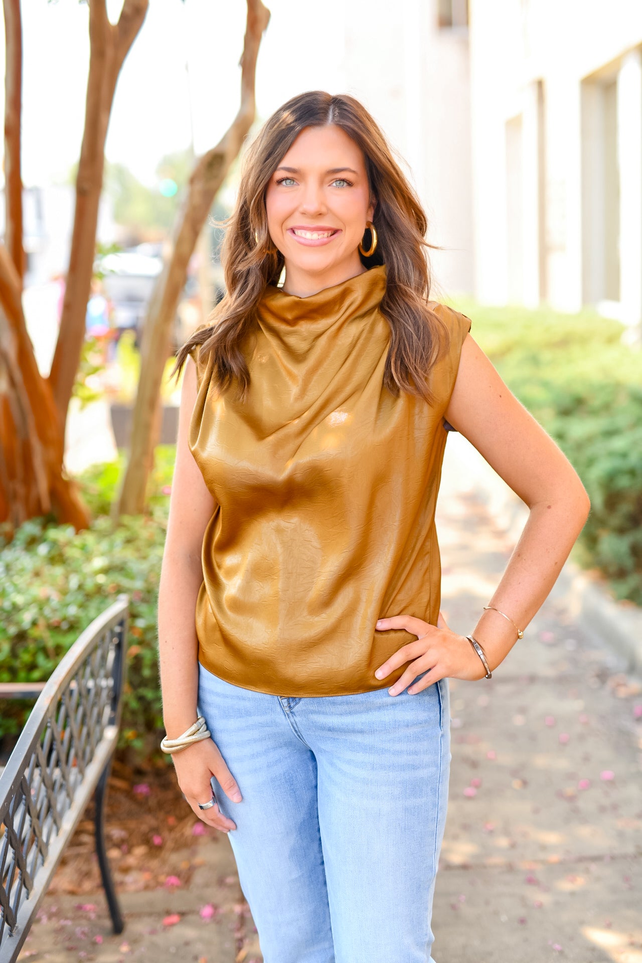 Simple Satin Top in Camel