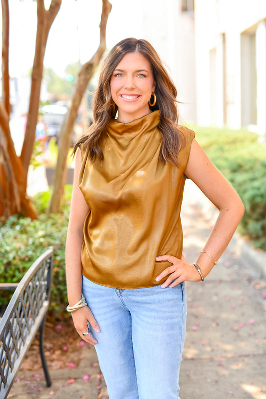 Simple Satin Top in Camel