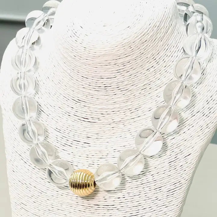 Acrylic Big Ball Necklace (Clear/Gold)